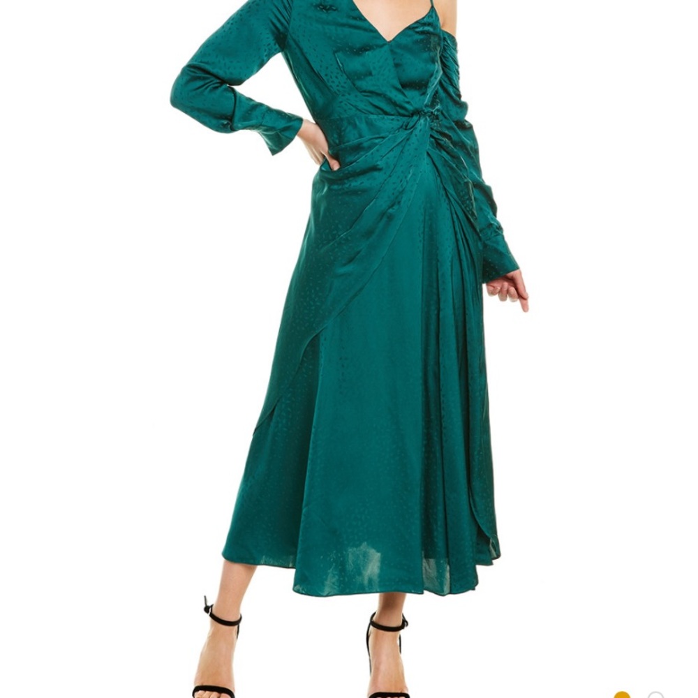 SELF PORTRAIT Women green silk midi dress